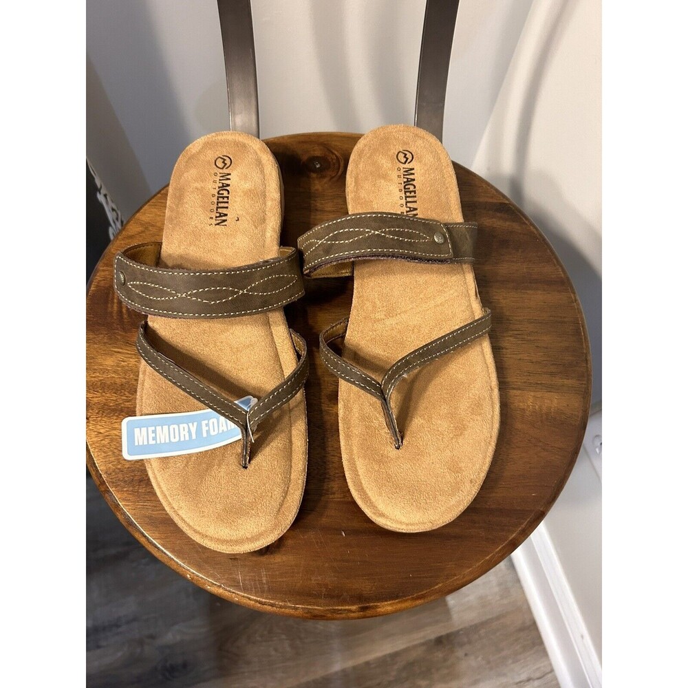 New Magellan Outdoors Sandals Womens 10 Strappy Flip Flop Thong Tan Brown Summer